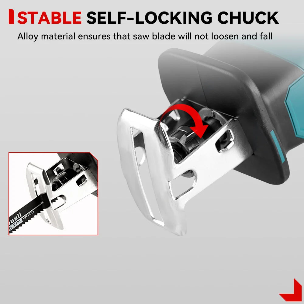 ONEVAN 3600W 12000SPM Sierra recíproca eléctrica inalámbrica sin escobillas, cortadora de madera y metal de velocidad variable para batería Makita de 18 V