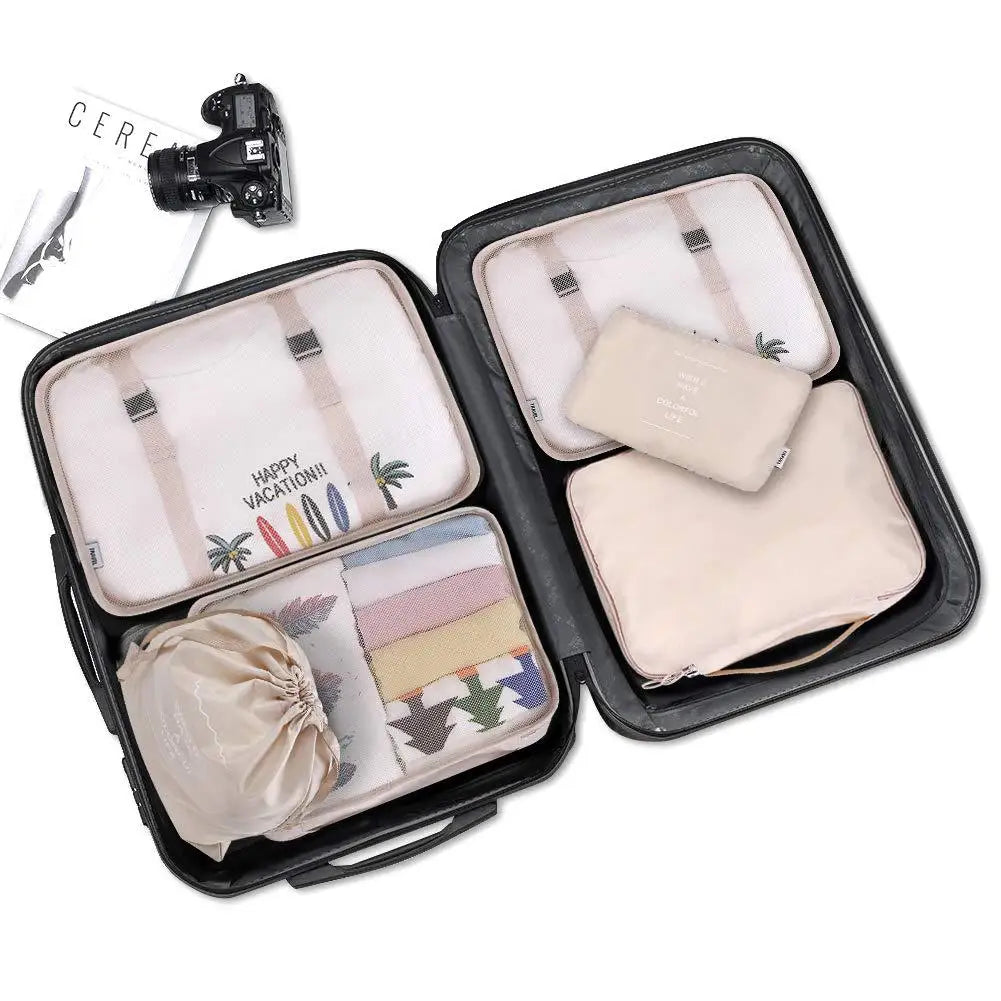 7Pcs Organizador de viaje plegable, bolsas de almacenamiento, armario, cubo, maleta, juego de embalaje, almacenamiento, equipaje, ropa, caja de zapatos