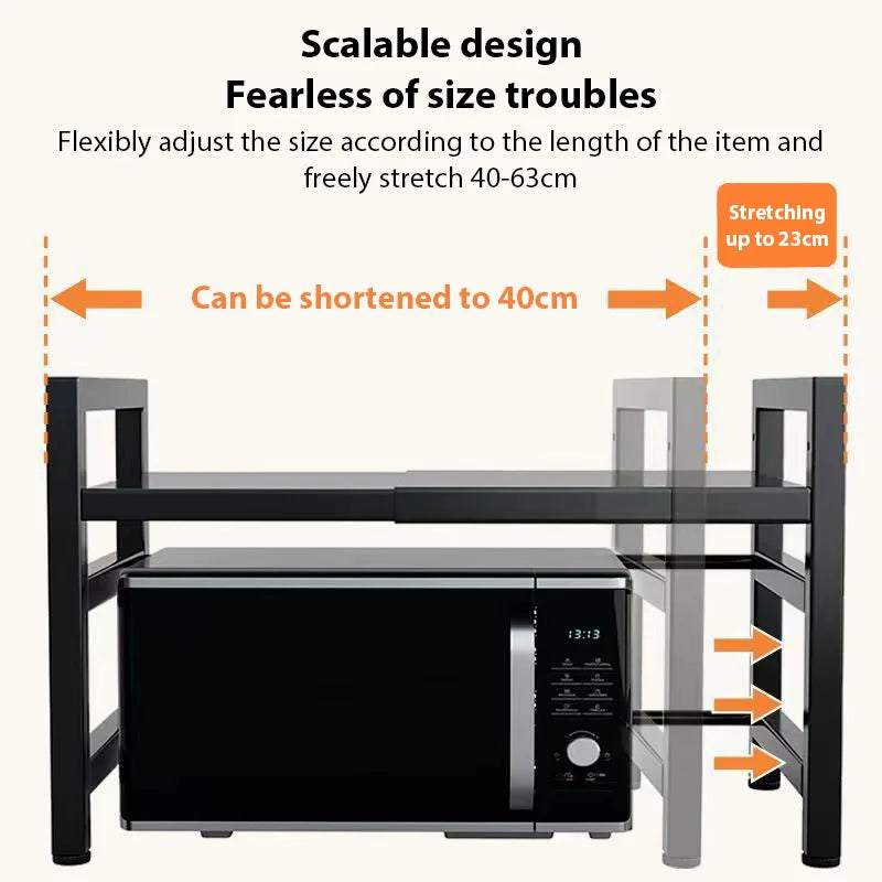 1pc-Microwave Oven Rack, Expandable Microwave Stand Countertop Kitchen Utensils Tableware Storage, Carbon Steel Over