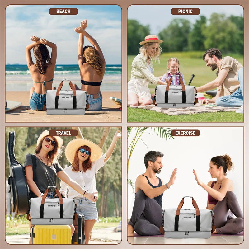 Bolsos de viaje de moda para mujer, bolso deportivo de gran capacidad para hombre, bolso de fin de semana impermeable, bolso de mensajero para mujer, seco y húmedo.