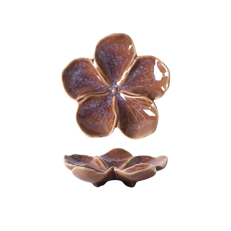 Vintage Ceramic Craft Dish Flower Shaped Small Dish Creative Dipping Sauce Small Dish Multi-color Kiln Transformed Dish Gift