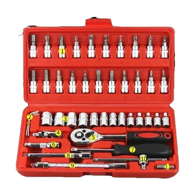 Juego de caja de herramientas para coche, llave de trinquete rápida, 53/46 piezas, grupo de llaves de vaso, caja de herramientas de grado industrial, juego de herramientas de reparación de automóviles, mantenimiento Amagi