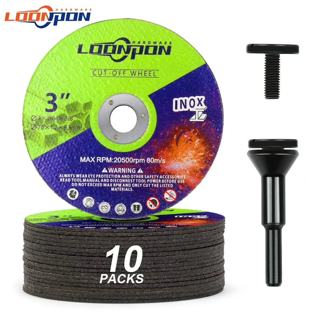 LOONPON 10pcs 75mm Disco de corte circular de resina para amoladora angular con 1 mandril de montaje.