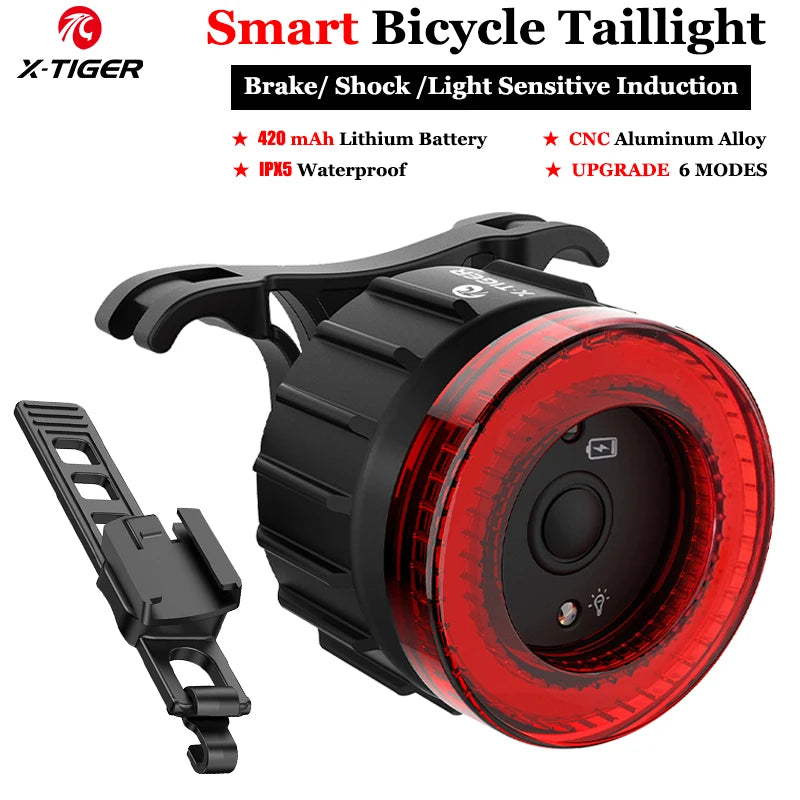 X-TIGER Bicycle Taillight Bicycle Smart Auto Brake Sensing Light Waterproof LED Charging Cycling Taillight Warn Bike Rear Light