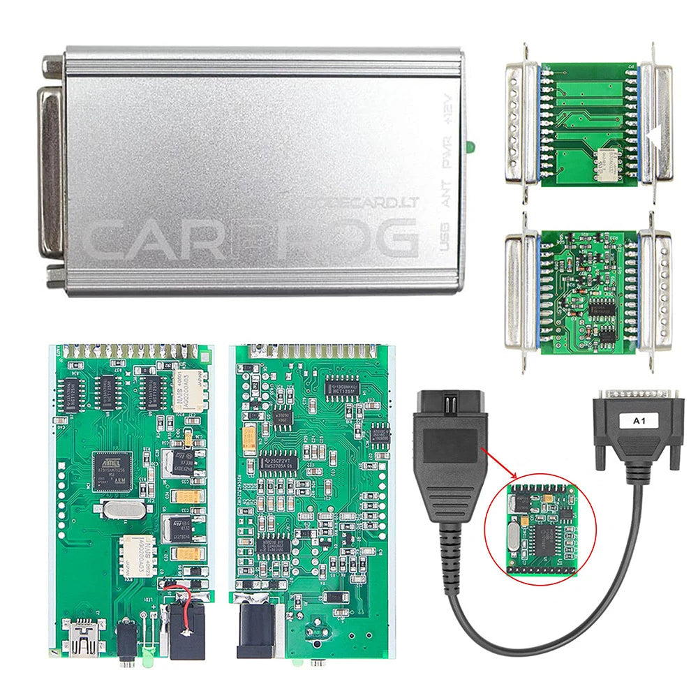Podofo Carprog 13.77 - Juego completo con 21 adaptadores, programador de coche, generador de claves gratuito, herramienta de reparación de airbag, radio, tablero y ECU, programador en línea