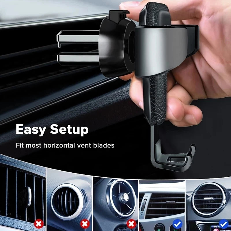 Soporte de gravedad para coche con clip para ventilación de aire, compatible con GPS, iPhone y otros dispositivos.