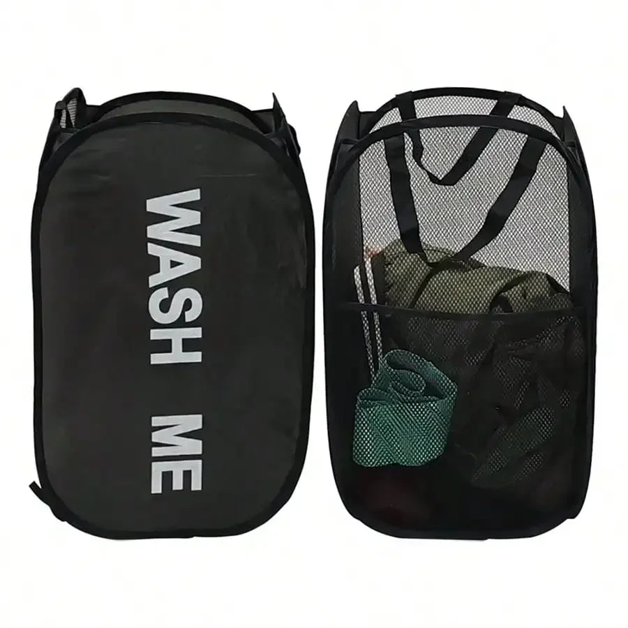 Cesto de ropa sucia plegable de malla portátil, de apertura amplia, transpirable, plegable, ahorra espacio, ideal para dormitorio, viajes, artículos de baño.