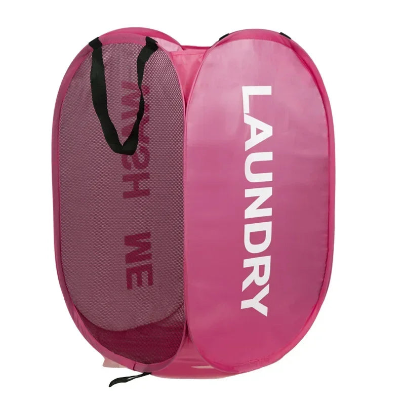 Cesto de ropa sucia plegable de malla portátil, de apertura amplia, transpirable, plegable, ahorra espacio, ideal para dormitorio, viajes, artículos de baño.