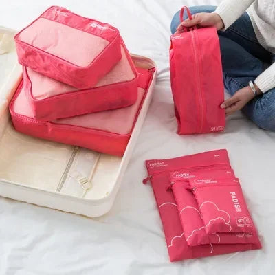 7/6 Conjunto de piezas Organizador de viaje Bolsas de almacenamiento Maleta Organizador de equipaje portátil Bolsa para ordenar ropa y zapatos Estuches de almacenamiento de embalaje