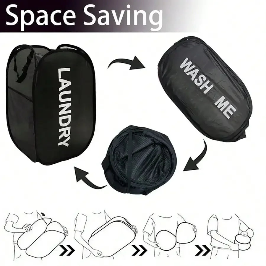Cesto de ropa sucia plegable de malla portátil, de apertura amplia, transpirable, plegable, ahorra espacio, ideal para dormitorio, viajes, artículos de baño.
