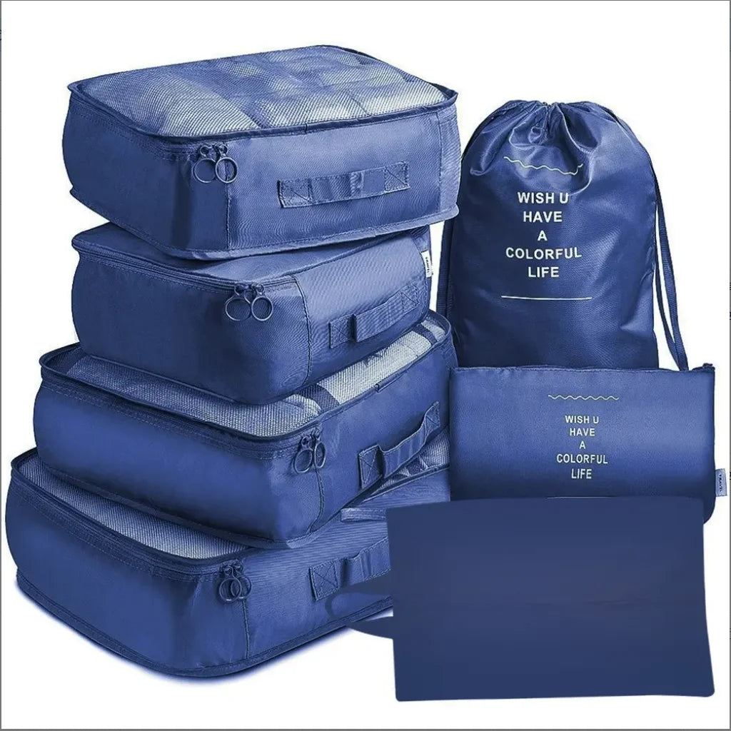 7Pcs Organizador de viaje plegable, bolsas de almacenamiento, armario, cubo, maleta, juego de embalaje, almacenamiento, equipaje, ropa, caja de zapatos