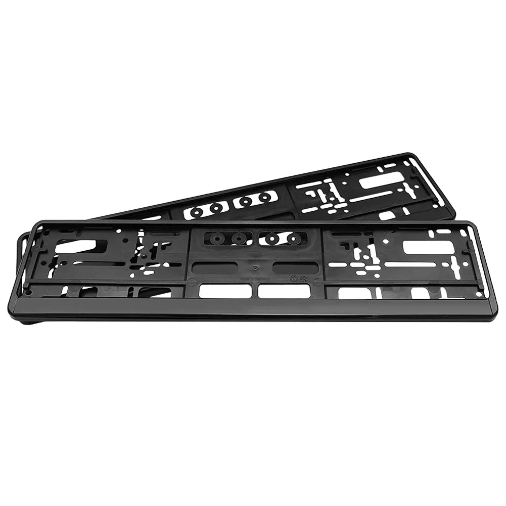 2Pcs Soporte para matrícula de coche, color negro, estándar de la UE, fácil de instalar, anticorrosión, resistente al agua y duradero.