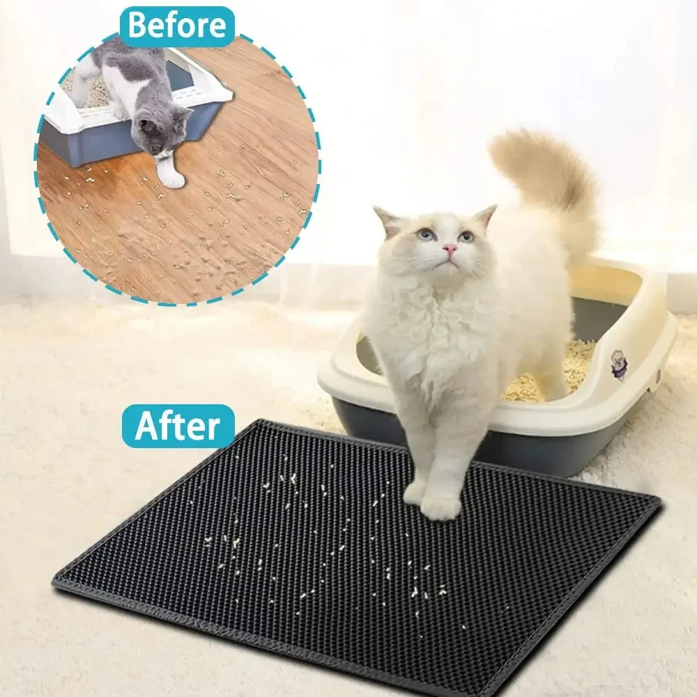 Alfombrilla de arena para gatos de doble capa de EVA con agujero grande, antideslizante, con filtro y caja de arena para gatos, accesorios para gatos.