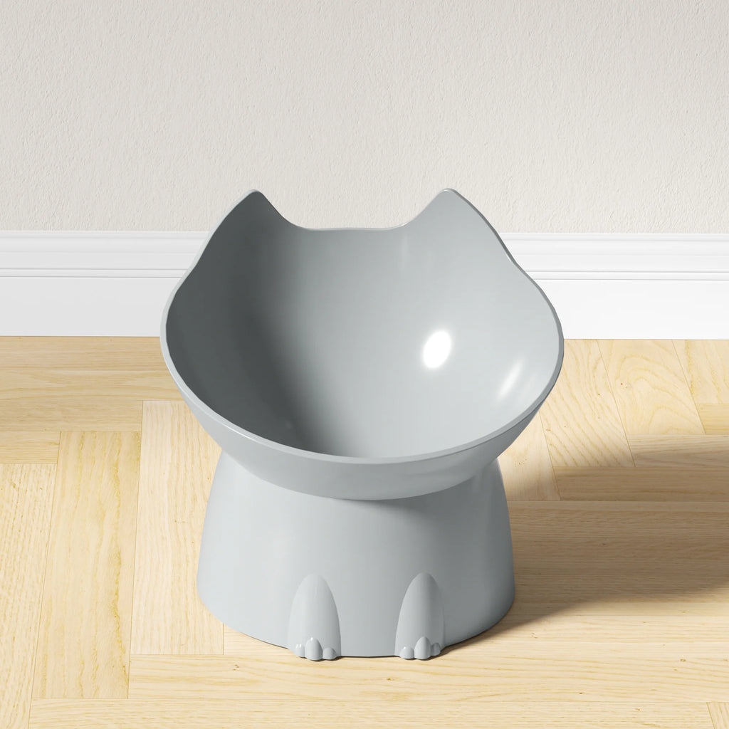 1pc Comedero elevado para gatos, de plástico antivuelco, con borde inclinado y protección para el cuello.