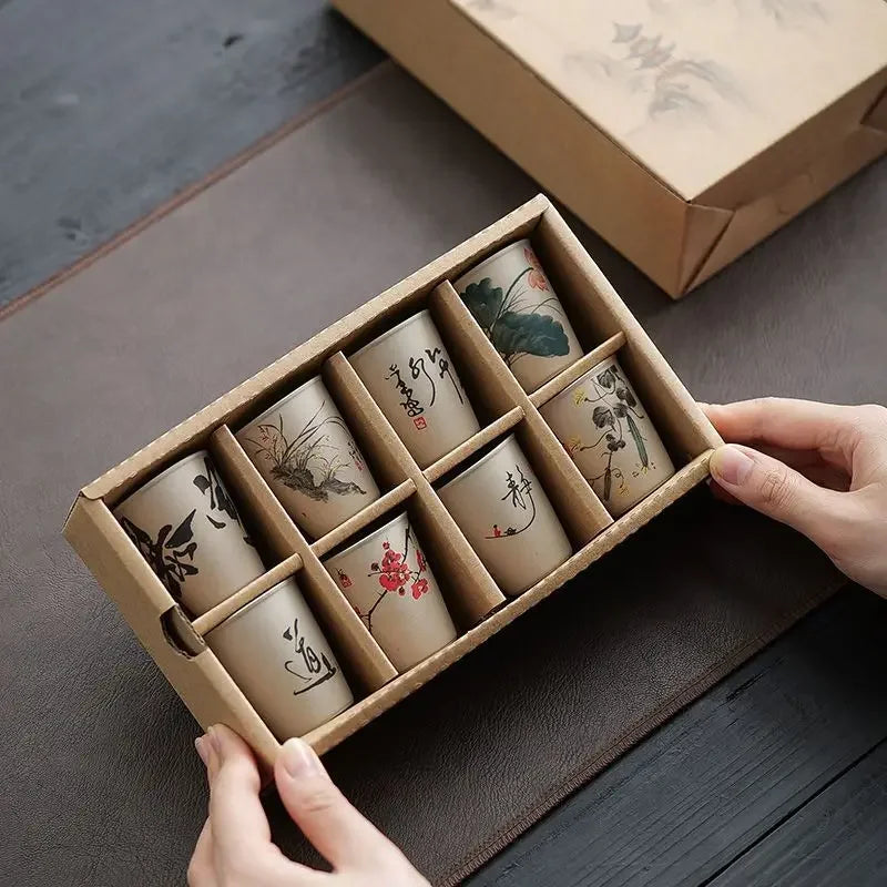 INS New Coarse Ceramic Teacup Chinese High Price Teacup Exquisite Ancient Teacup Personalized Eight Gift Box Set