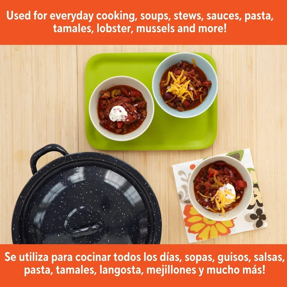 Enamel Stock Pot with Double Handles Oven Safe Durable Steel Soup Stews Cooking Pot Efficient Heat Distribution