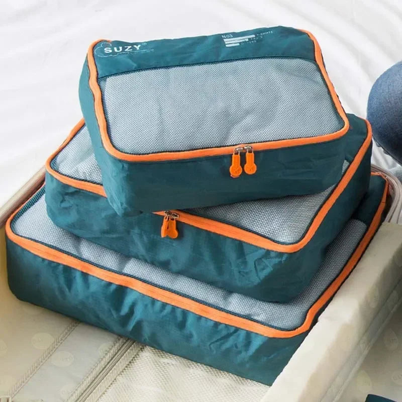 7/6 Conjunto de piezas Organizador de viaje Bolsas de almacenamiento Maleta Organizador de equipaje portátil Bolsa para ordenar ropa y zapatos Estuches de almacenamiento de embalaje