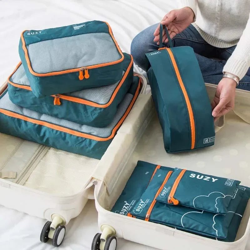 7/6 Conjunto de piezas Organizador de viaje Bolsas de almacenamiento Maleta Organizador de equipaje portátil Bolsa para ordenar ropa y zapatos Estuches de almacenamiento de embalaje