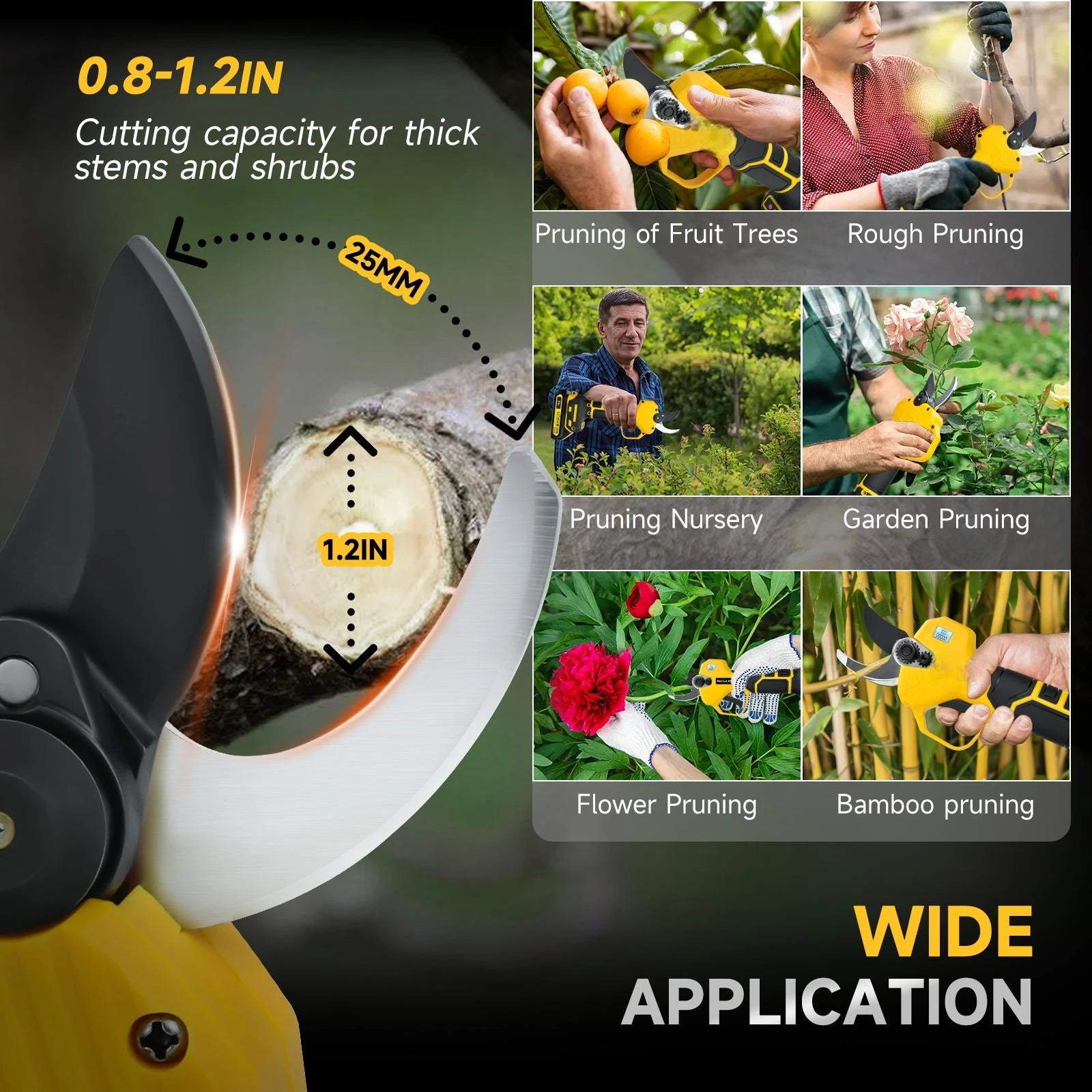 30mm Tijeras de podar eléctricas sin escobillas, 2 velocidades, inalámbricas, para podar árboles frutales, bonsáis, para batería Dewalt de 20 V (sin batería)