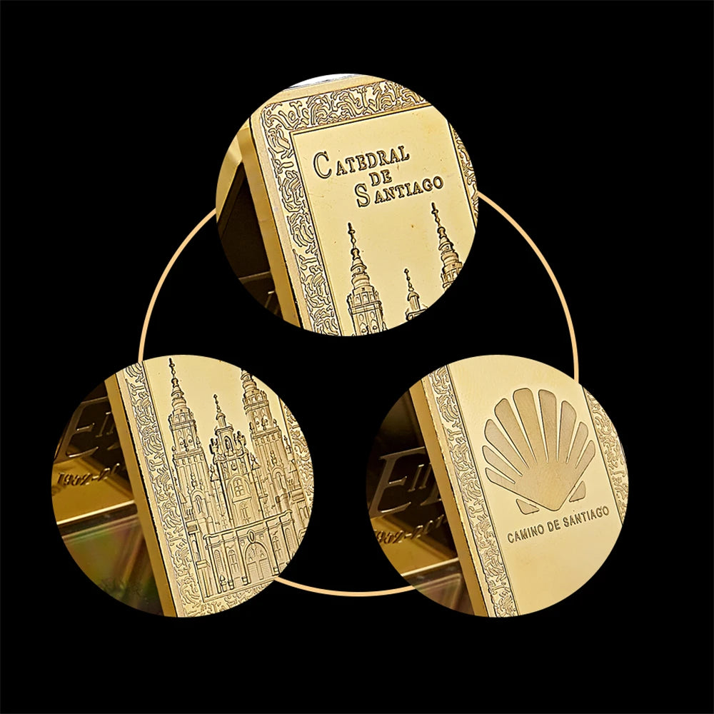 Collectible Spain Camino De Santiago Cathedral Christian Replica Bullion Gold Bar Souvenir Coins