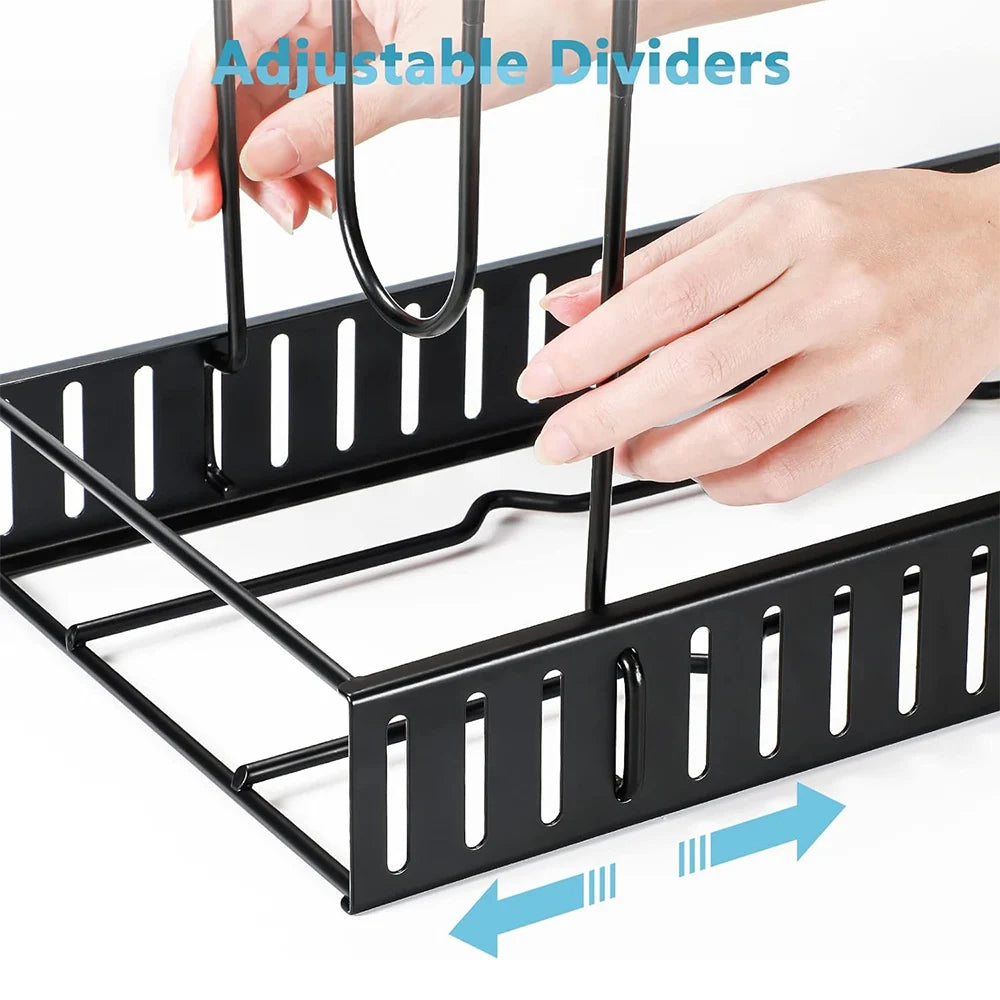 Organizador de ollas y sartenes de 8 niveles, 3 métodos de bricolaje, armario ajustable, despensa, ollas, tapas, almacenamiento, organización de cocina