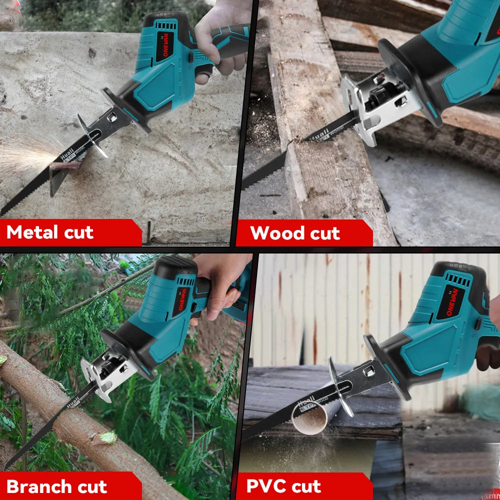 ONEVAN 3600W 12000SPM Sierra recíproca eléctrica inalámbrica sin escobillas, cortadora de madera y metal de velocidad variable para batería Makita de 18 V