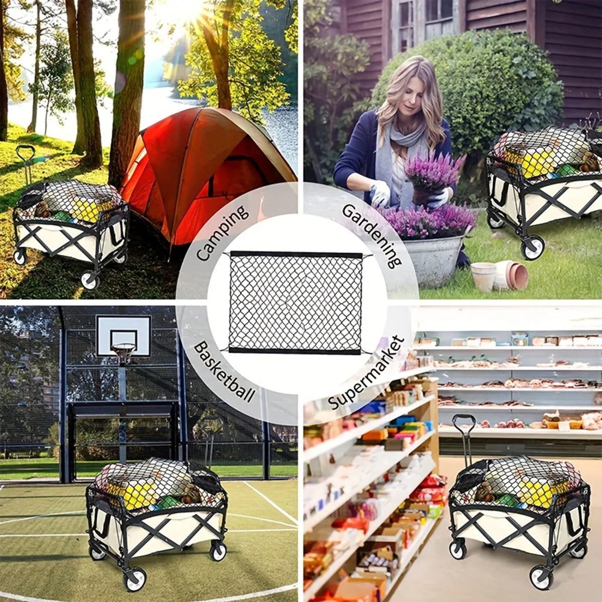 Camping cart guard net, camping cart net bag, small cart guard net, garden cart fixed net, campcart storage net