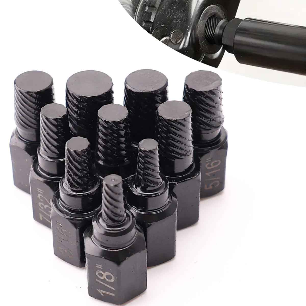 10Pcs Juego de extractores de tornillos con vástago hexagonal de múltiples estrías, extractor de pernos rotos, kit de herramientas para extraer tornillos dañados
