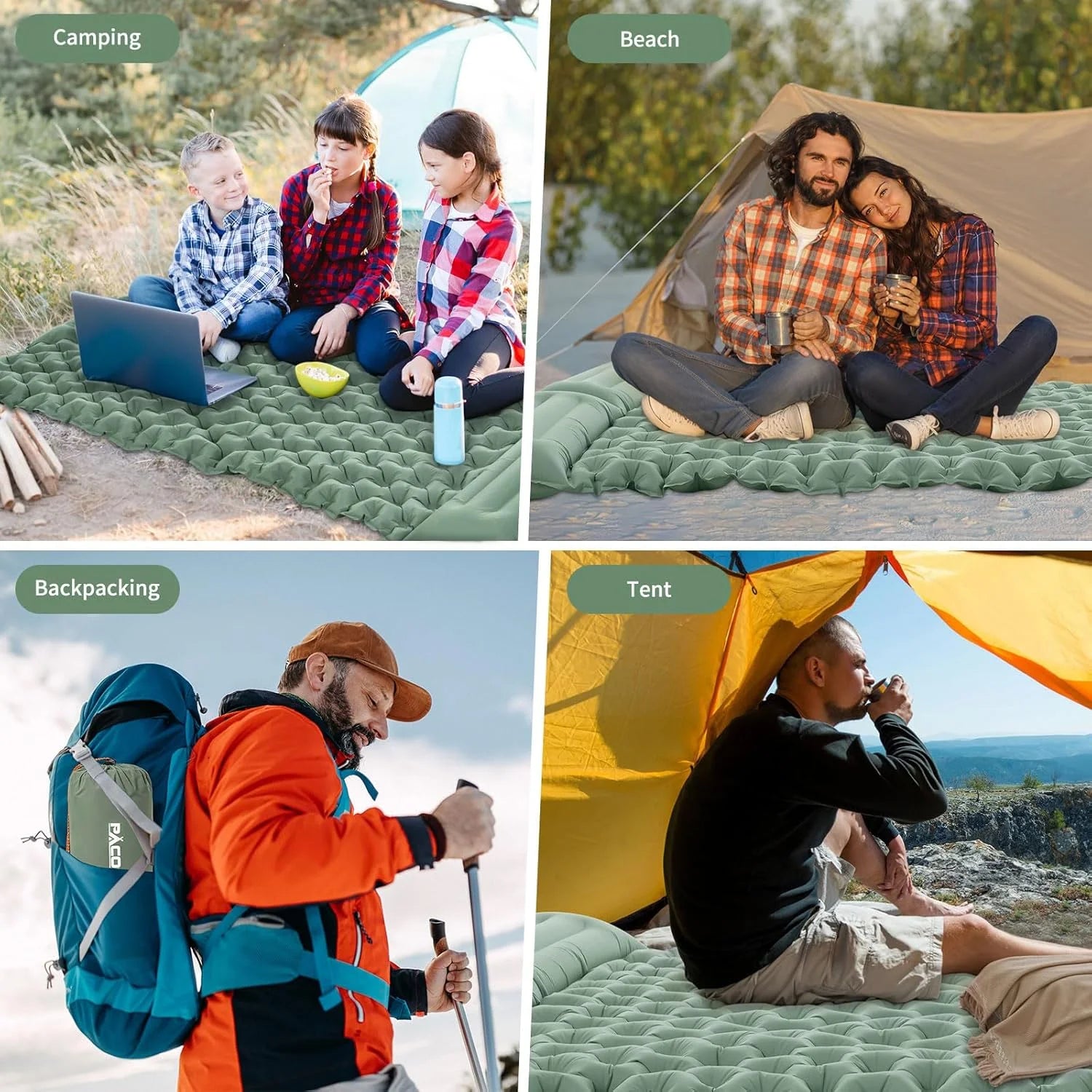 Quick Inflation Dot Pattern Double Mat, Foot-Operated Connectable for Multi-Person, Lightweight Easy Storage Outdoor Pad