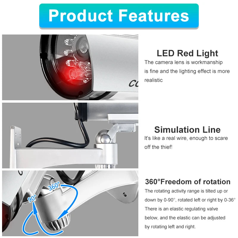 Dummy Security Camera Outdoor Fake CCTV Surveillance Bullet Camera System LED for Property Business Home Security Outdoor/Indoor