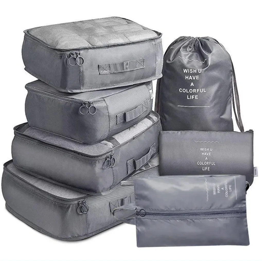 7Pcs Organizador de viaje plegable, bolsas de almacenamiento, armario, cubo, maleta, juego de embalaje, almacenamiento, equipaje, ropa, caja de zapatos
