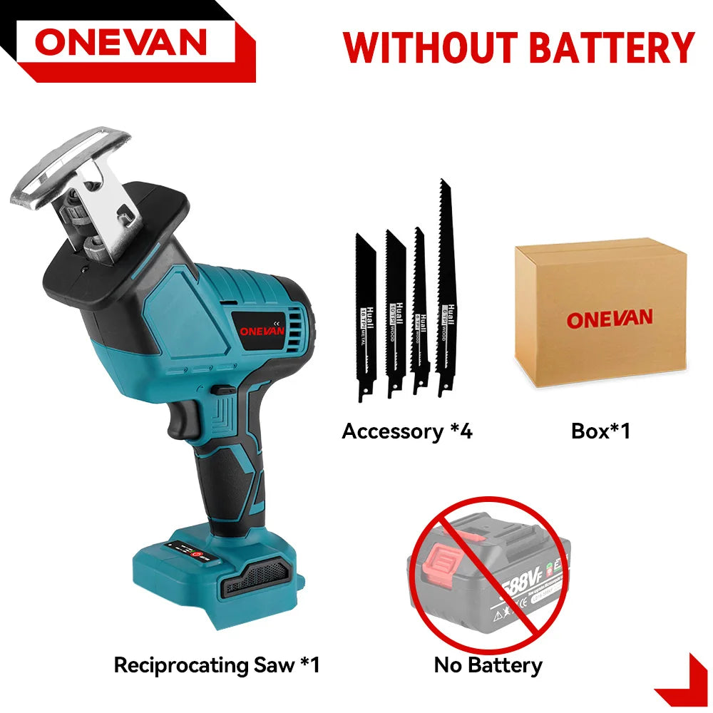 ONEVAN 3600W 12000SPM Sierra recíproca eléctrica inalámbrica sin escobillas, cortadora de madera y metal de velocidad variable para batería Makita de 18 V