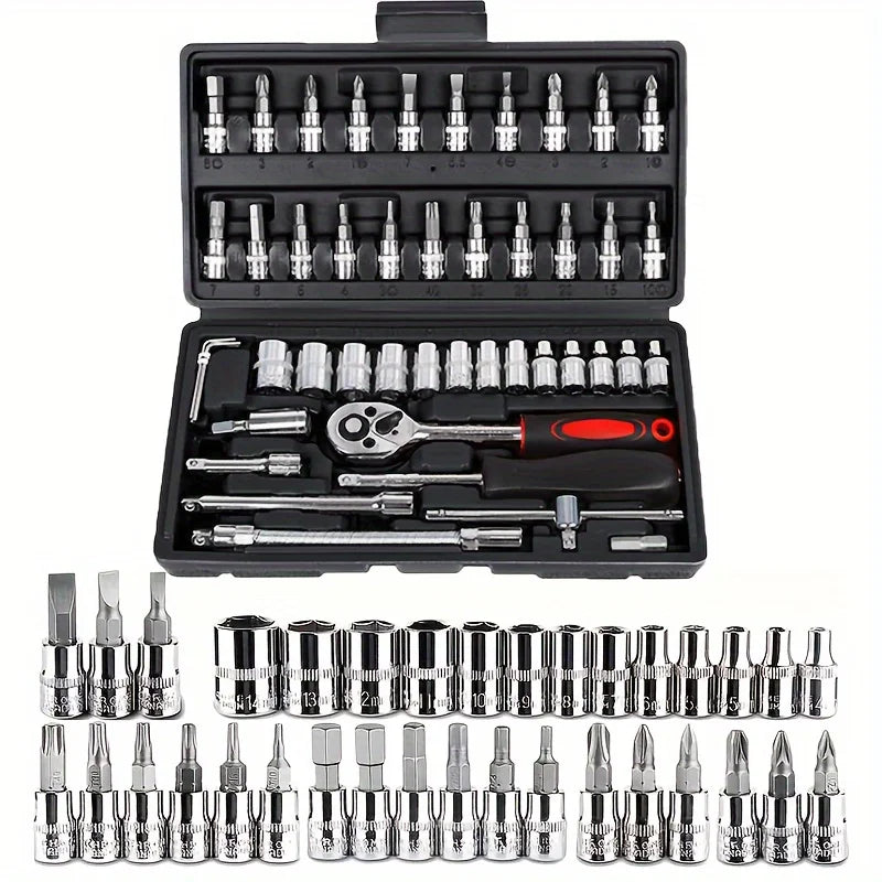 Juego de caja de herramientas para coche, llave de trinquete rápida, 53/46 piezas, grupo de llaves de vaso, caja de herramientas de grado industrial, juego de herramientas de reparación de automóviles, mantenimiento Amagi