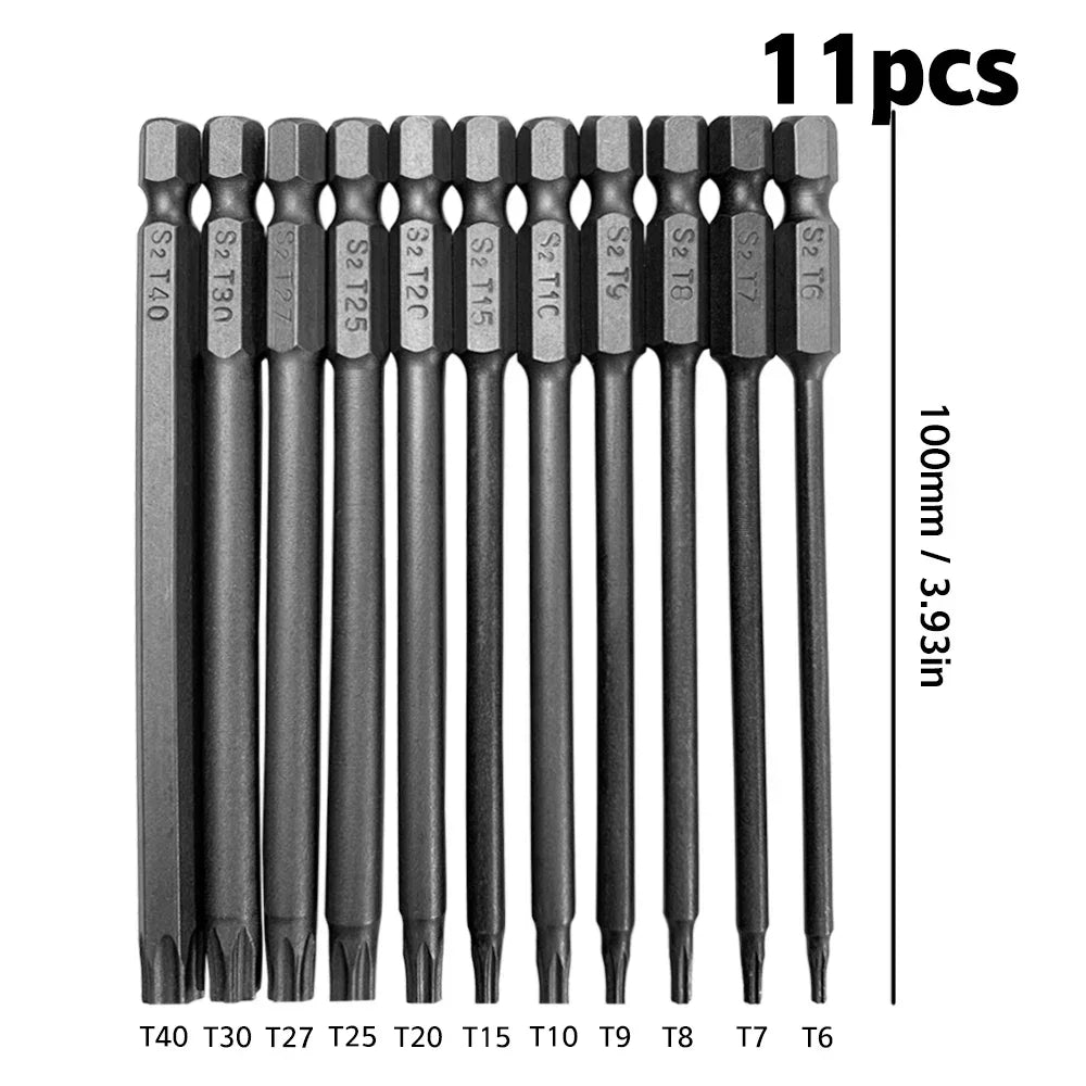 Juego de destornilladores de cabeza de seguridad Torx para coche, adaptador de extensión magnético, broca hexagonal de estrella para taladro eléctrico de coche, 11/12 piezas