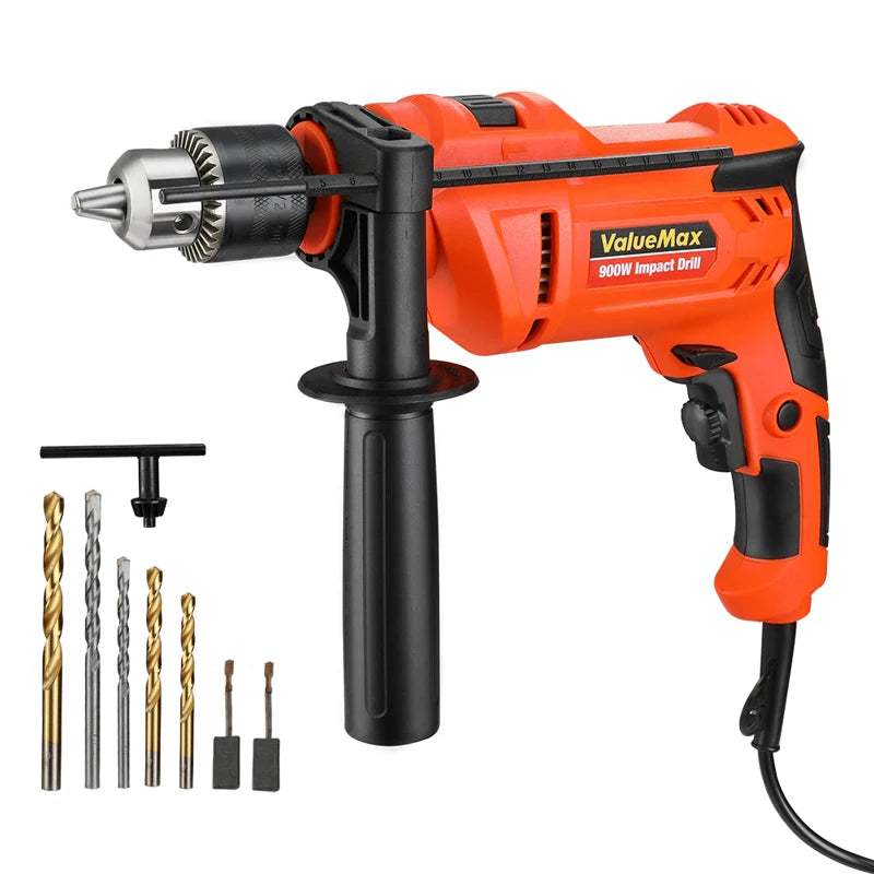VALUEMAX 900W Electric Impact Drill Multi-function Adjustable Speed Wood Metal Stone Cutting Household Wall Hole Drilling Tools
