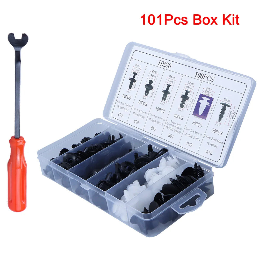 100Pcs Clips de retención de parachoques, clips para automóvil, remaches de plástico, sujetadores, kit de retención a presión, el más popular, juego de remaches de pasador de empuje para automóvil de 6 tamaños.