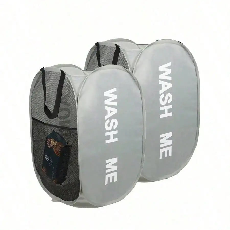 1pc Foldable Mesh Laundry Hamper With Handle Popup Dirty Clothes Basket WASH ME/LAUNDRY DRY for Bathroom Household