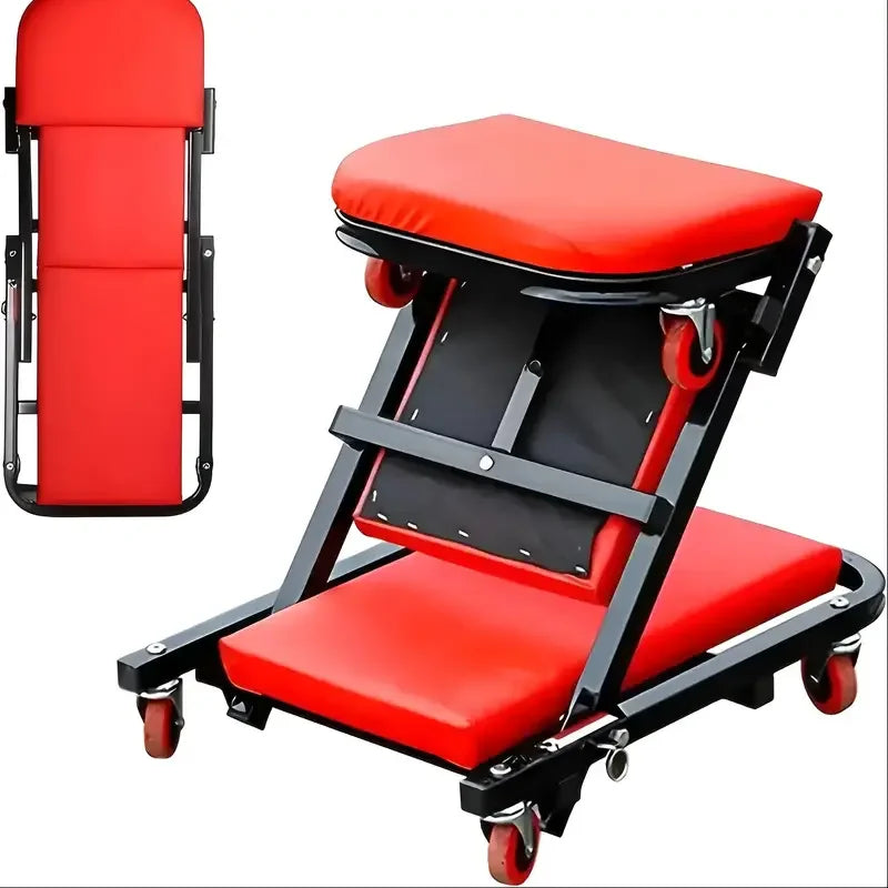 Camilla mecánica, regalo de garaje, asiento de 36" en Z, regalo 2 en 1 para mecánicos, capacidad de 300 lb, camilla de perfil bajo con 6 ruedas