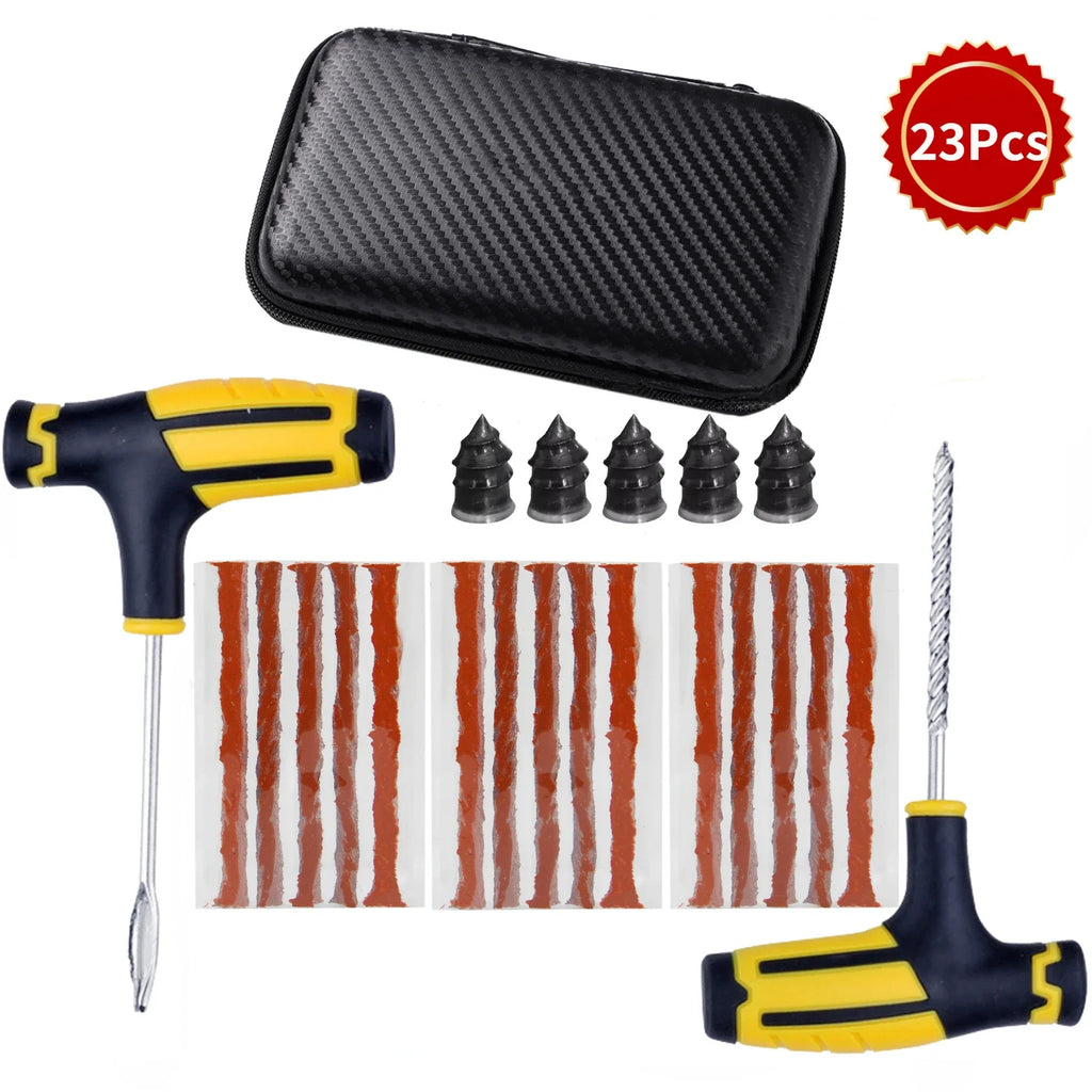 PWS Kit de reparación de neumáticos de coche nuevo, herramientas para tapones de pinchazos, emergencia para pinchazos de neumáticos, tiras universales para neumáticos, kit de herramientas de reparación con pegamento para