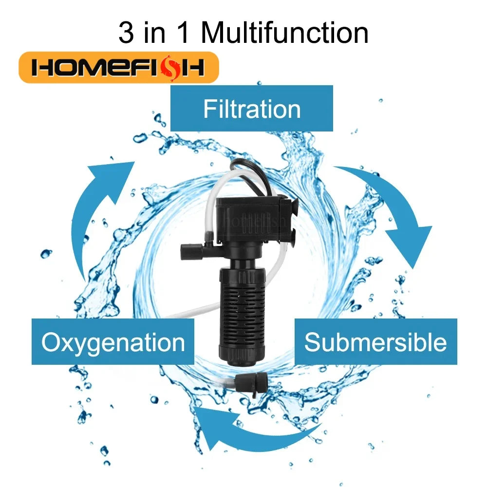 Purificador de agua con oxigenación y filtración sumergible para acuario, filtro 3 en 1, mini filtro para pecera.