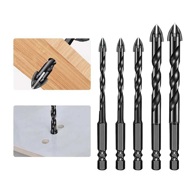 3-12mm Cross Hex Tile Drill Bits Set High Hardness Hard Alloy Triangle Bit Fast Drilling for Glass Ceramic Concrete Brick Metal