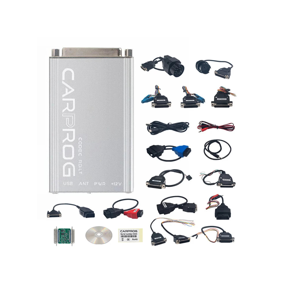 Podofo Carprog 13.77 - Juego completo con 21 adaptadores, programador de coche, generador de claves gratuito, herramienta de reparación de airbag, radio, tablero y ECU, programador en línea