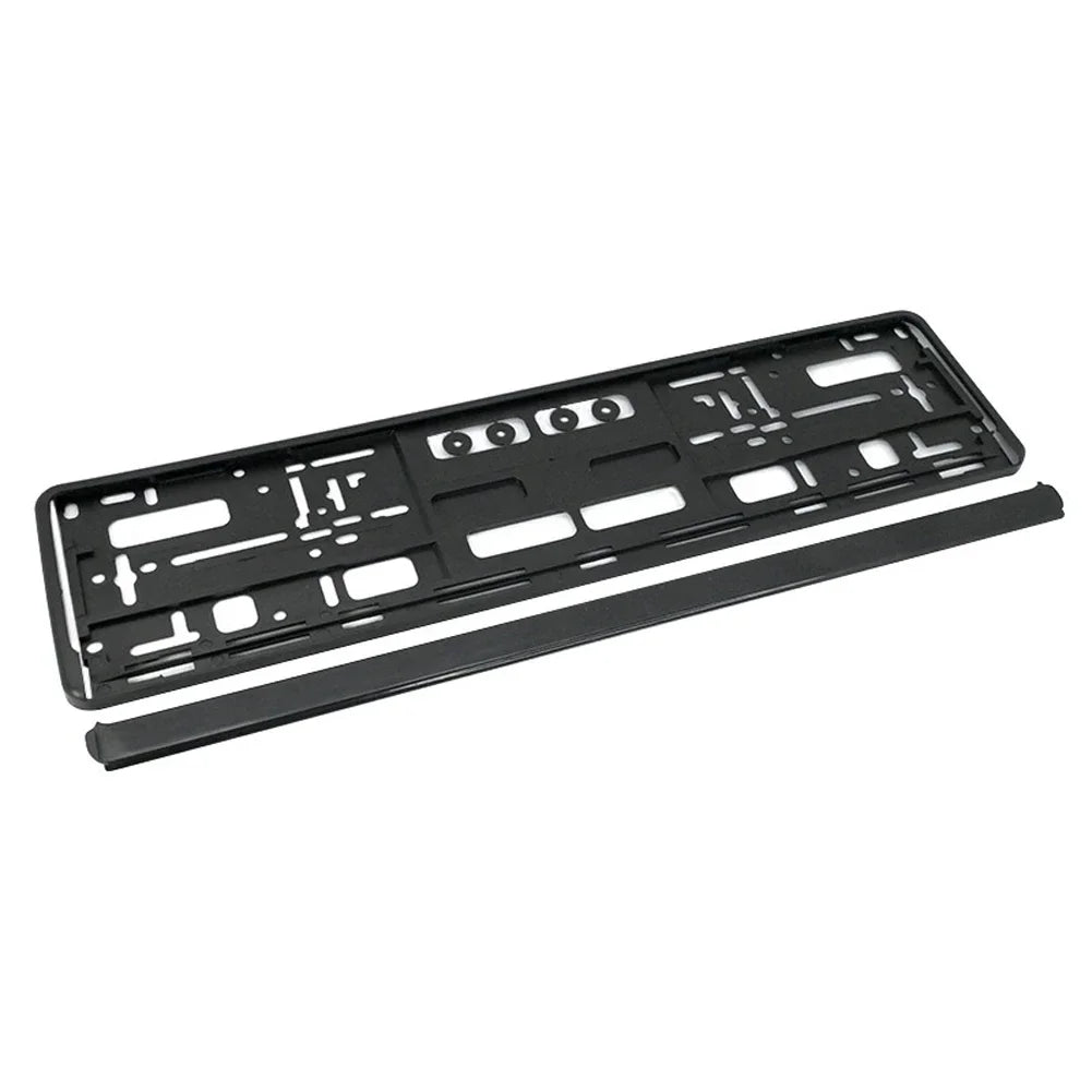 2Pcs Soporte para matrícula de coche, color negro, estándar de la UE, fácil de instalar, anticorrosión, resistente al agua y duradero.