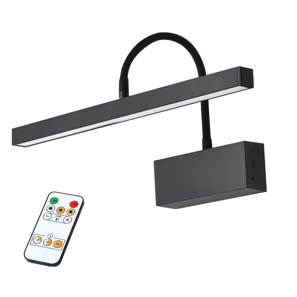 Rechargeable LED Wall Lamp Flexible Adjustable Wall Light Fixtures 40cm Internal Wall Sconce Wireless Picture Light Black