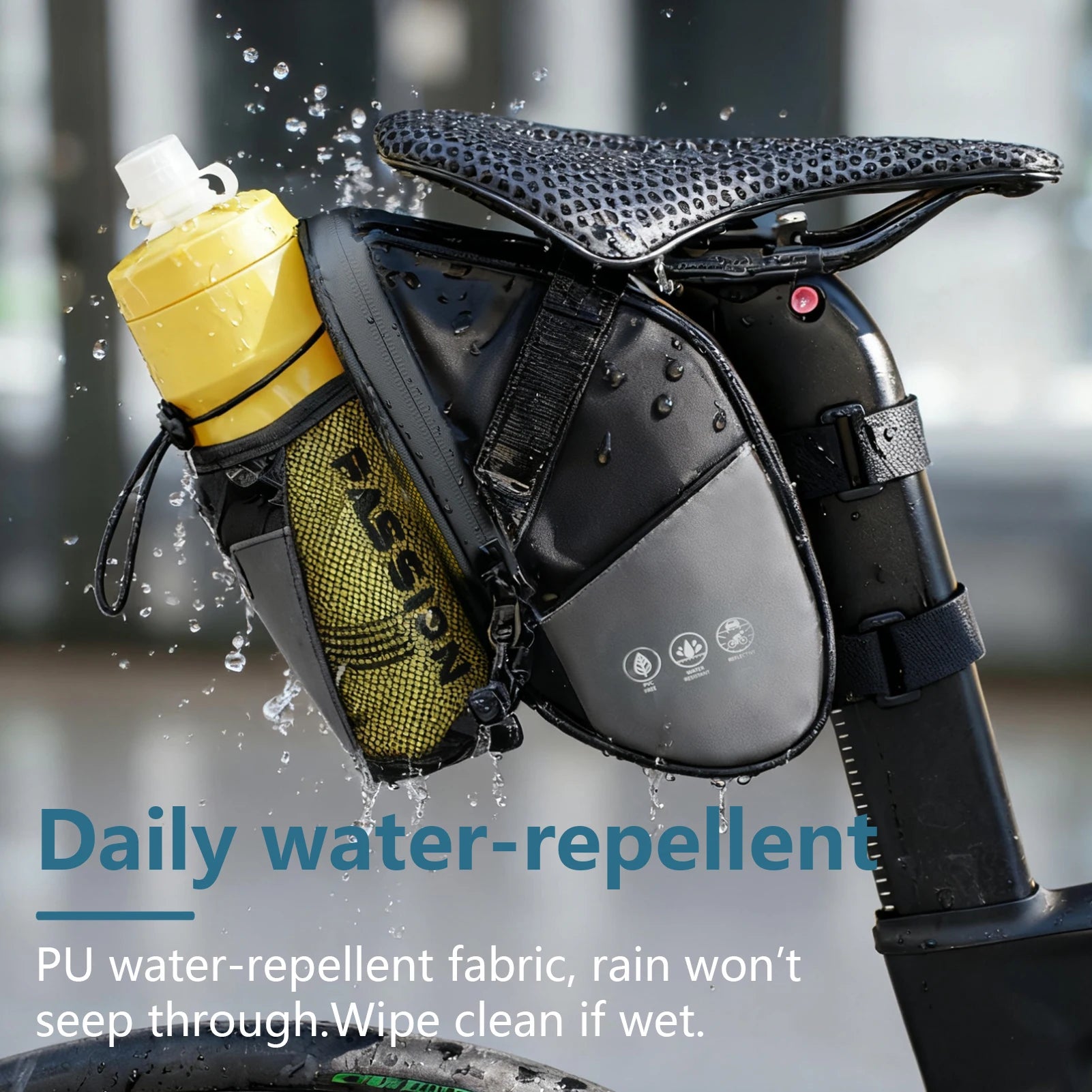 OFFBONDAGE Bike Seat Bag with Water Bottle Holder Bag Waterproof Reflective 2L Bicycle Saddle Bag Storage mtb Bike Tail Bag