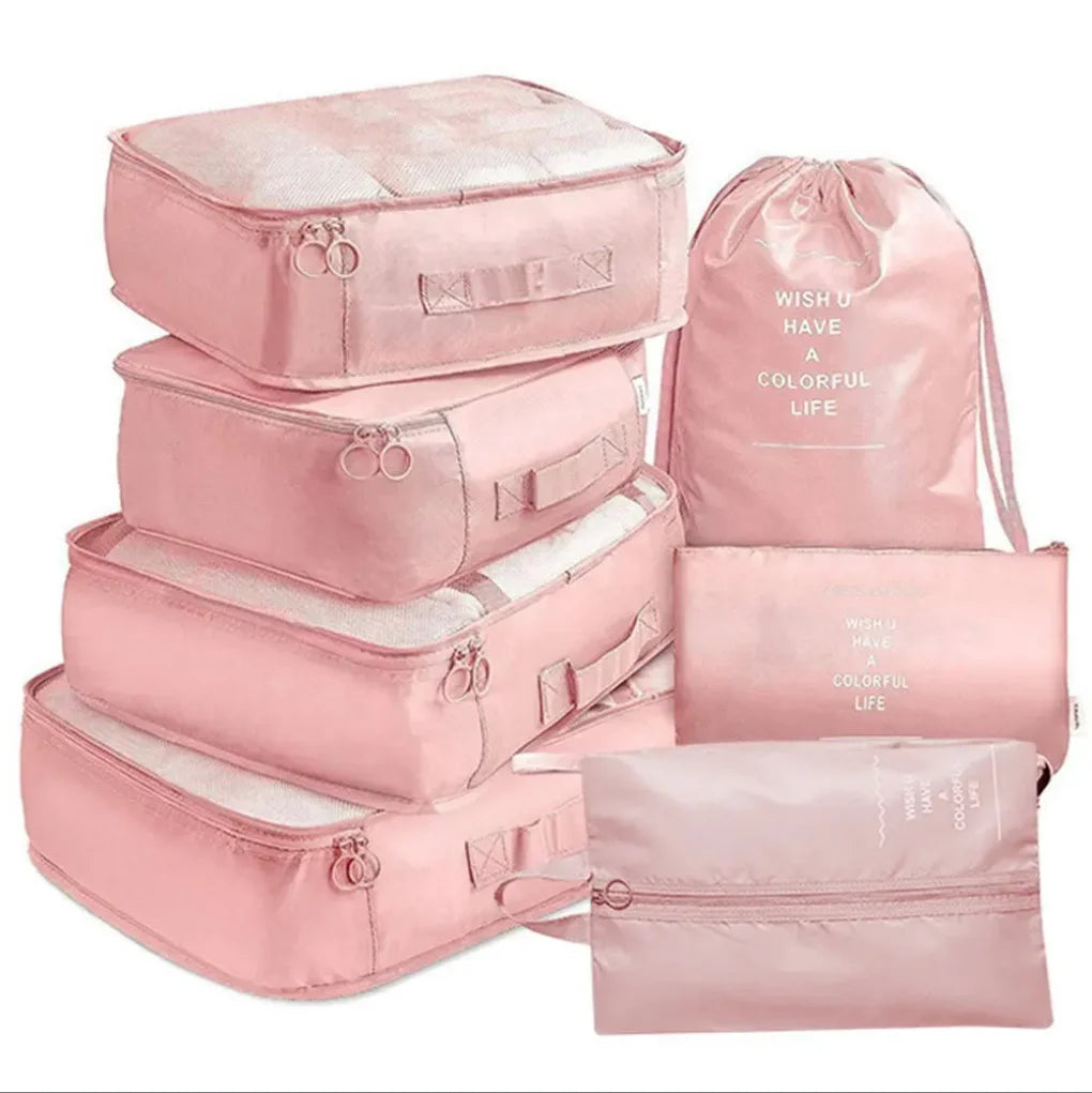 7Pcs Organizador de viaje plegable, bolsas de almacenamiento, armario, cubo, maleta, juego de embalaje, almacenamiento, equipaje, ropa, caja de zapatos