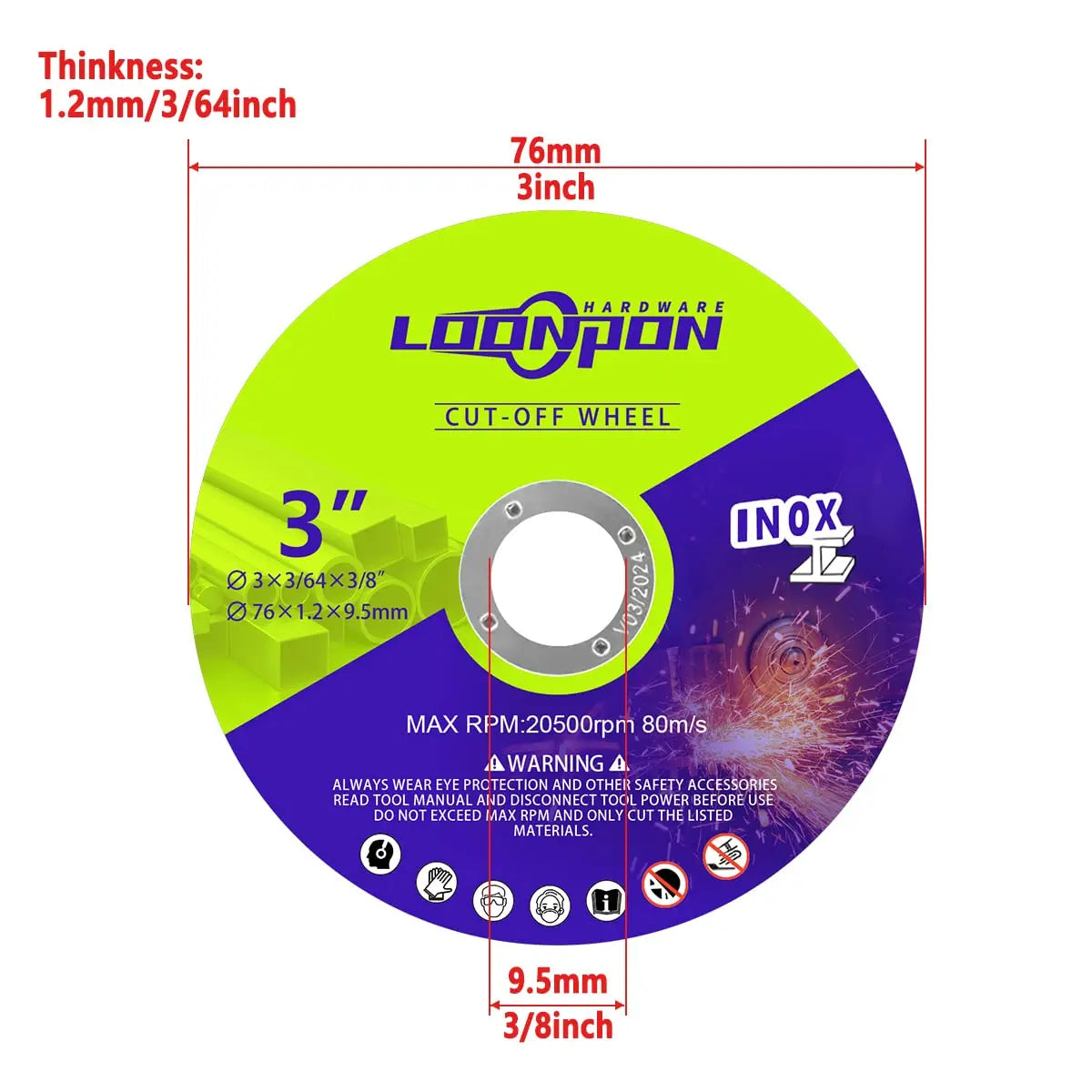 LOONPON 10pcs 75mm Disco de corte circular de resina para amoladora angular con 1 mandril de montaje.