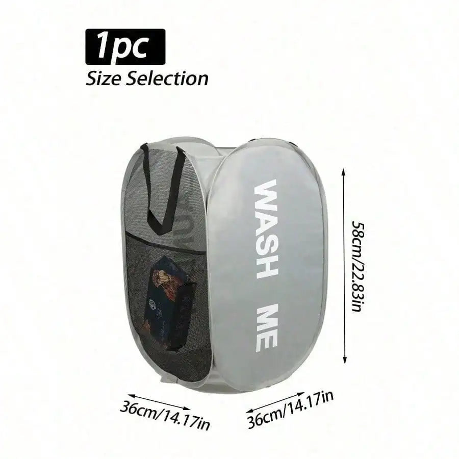 1pc Foldable Mesh Laundry Hamper With Handle Popup Dirty Clothes Basket WASH ME/LAUNDRY DRY for Bathroom Household