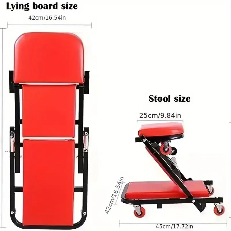 Camilla mecánica, regalo de garaje, asiento de 36" en Z, regalo 2 en 1 para mecánicos, capacidad de 300 lb, camilla de perfil bajo con 6 ruedas