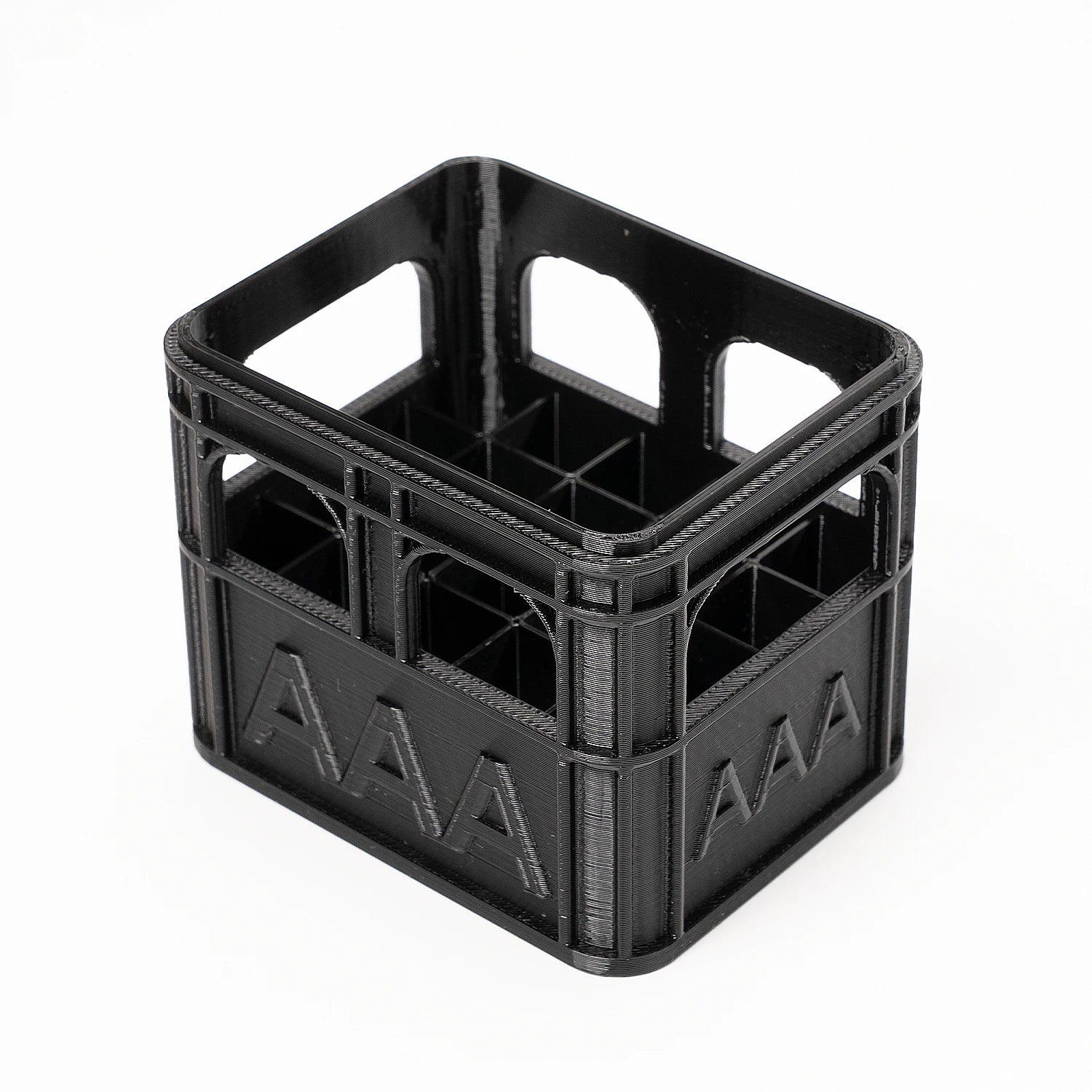 3D printed beer crate style stackable battery storage box, AA and AAA sizes, 18650 21700 9V.
